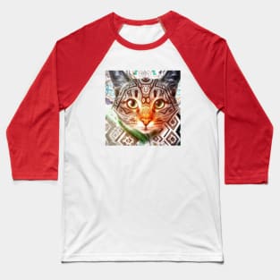 Bold Kitty Cat with a Batik Pattern Baseball T-Shirt